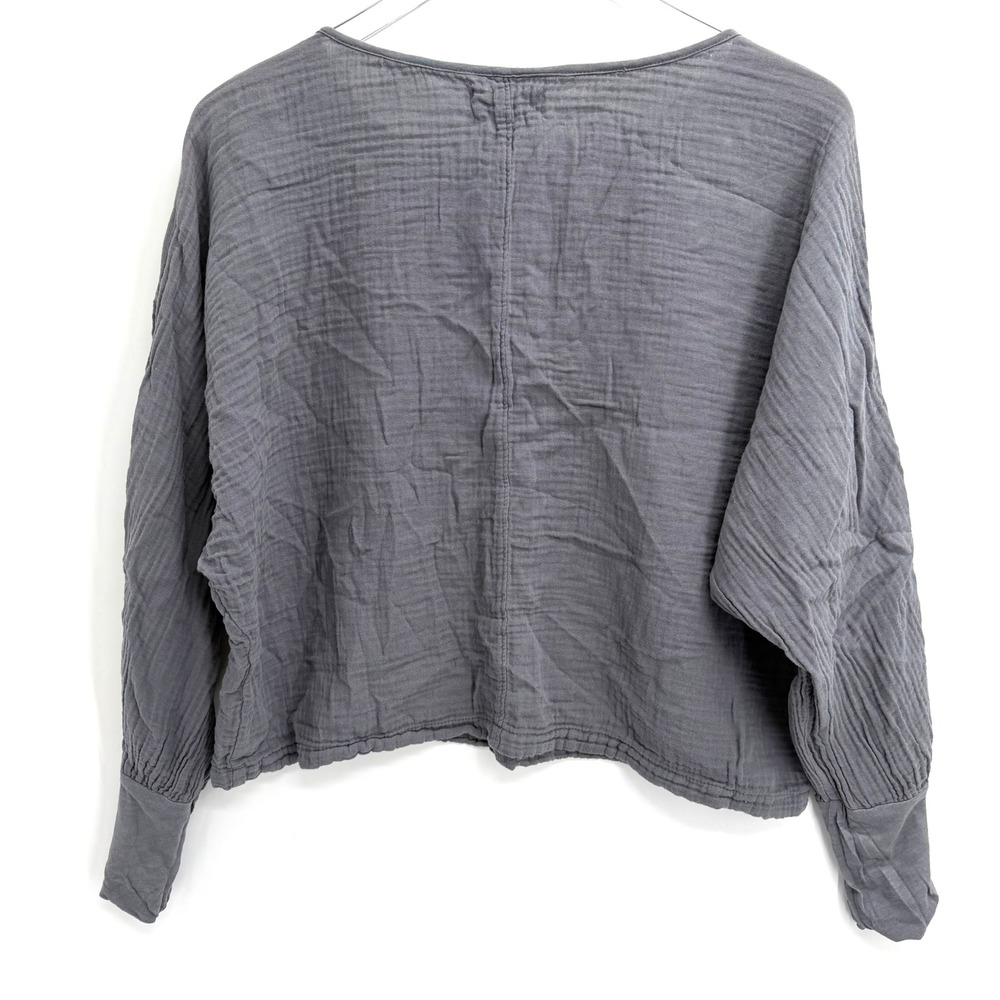 Velvet by Graham & Spencer Grey Cotton Gauze Size S Batwing Long Sleeve Blouse - Picture 4 of 8